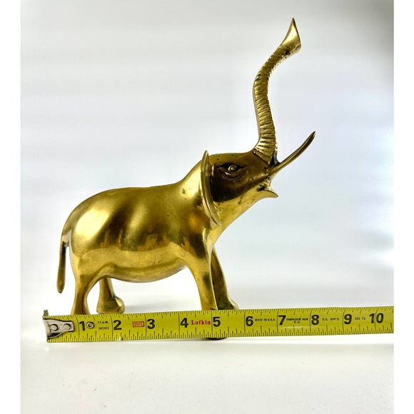 Vintage Solid Brass Elephant Statues Figurines Adult And Baby Trunk Up Good Luck - Picture 7 of 15